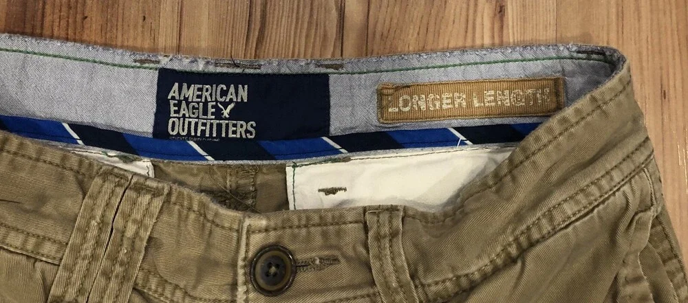 Lot Of 2 Mens American Eagle Dark Khaki Long Length Shorts Size 28 11” Inseam